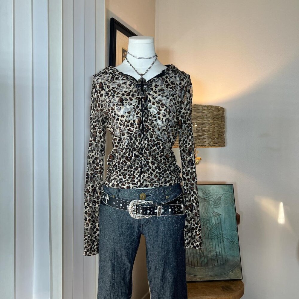 Y2k Love Culture Lace Leopard Print Hoodie
